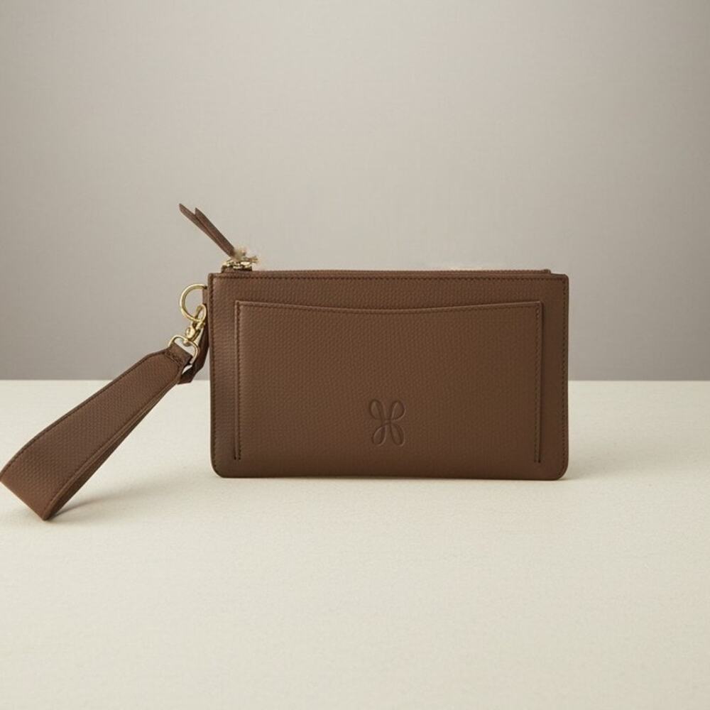Hobo Hart Wristlet‎ Wallet Dark Elm Pebbled Leather Clutch Removable Strap